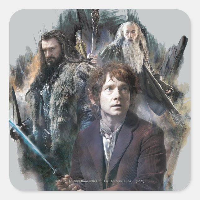 BILBO BAGGINS™, THORIN OAKENSHIELD™, & Gandalf Square Sticker (Front)