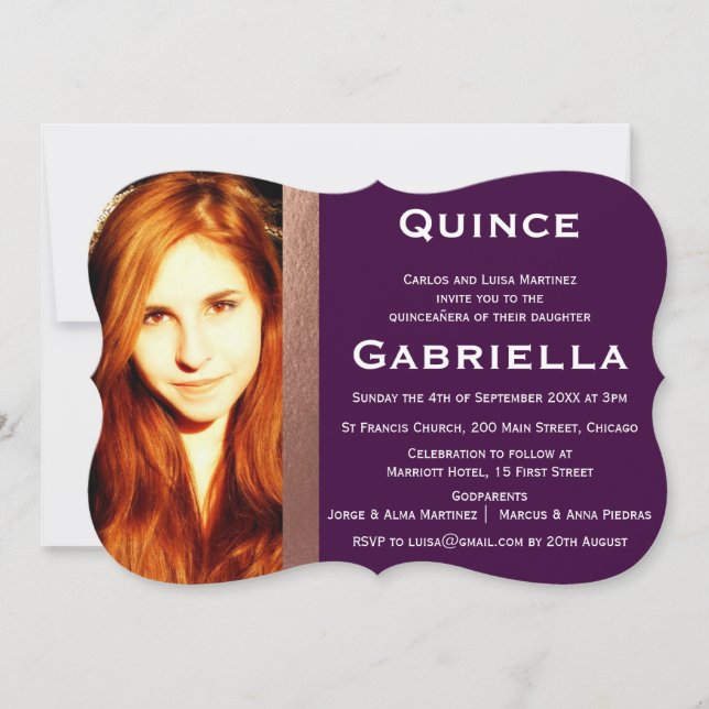Bilingual 2-sided Quinceañera Photo Invitation (Front)
