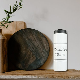 Bilingual Black & White Spanish Bendecido Blessed Thermal Tumbler
