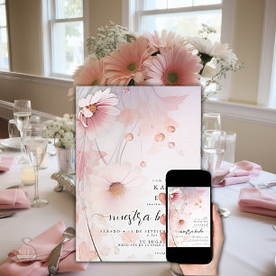 Bilingual Blush Pink Daisy / rubor rosa margarita Invitation