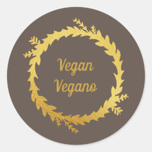 Bilingual Brown Golden Vegan (Vegano) Christmas Classic Round Sticker