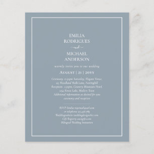 Bilingual Budget Dusty Blue Monochrome Wedding Flyer