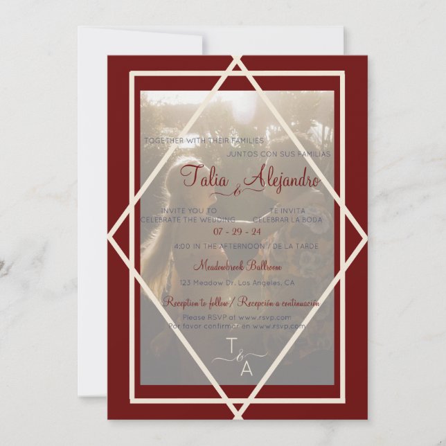 Bilingual Burgundy Wedding Invitation (Front)