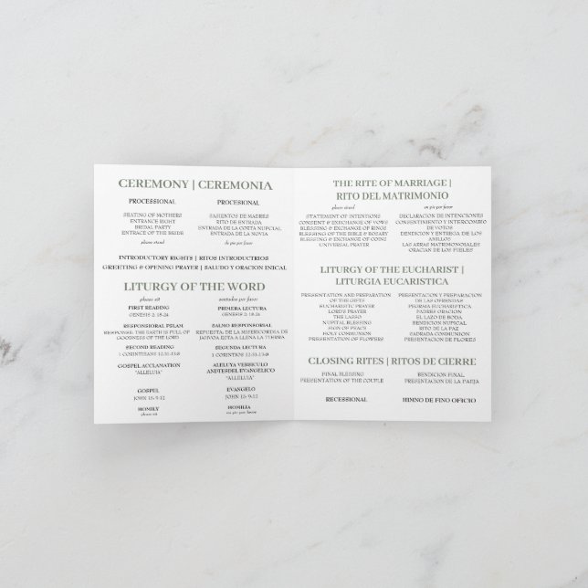 Bilingual Catholic Mass Wedding Program, Greenery  Thank You Card (Inside)