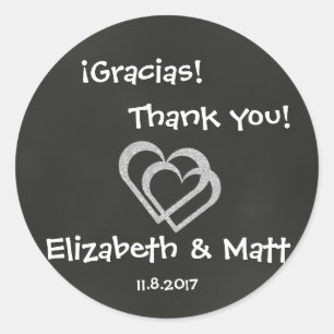Bilingual Chalkboard Heart Wedding Thanks Sticker