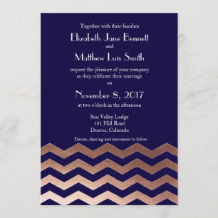 Bilingual Chic Rose Gold Chevron Wedding Invite