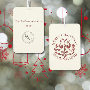 Bilingual Christmas Spanish Text Burgundy Birds Car Air Freshener