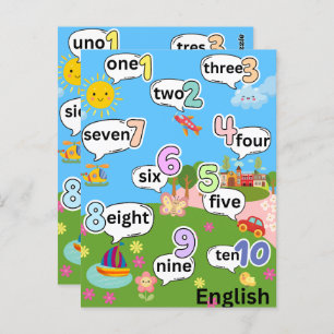 Bilingual Counting 1 to 10 (English, Spanish) Postcard