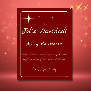 Bilingual Feliz Navidad Gold & Red Merry Christmas Holiday Postcard