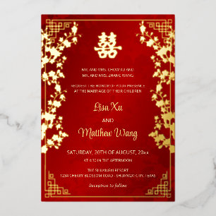  BILINGUAL Gold Frame Red Chinese Wedding