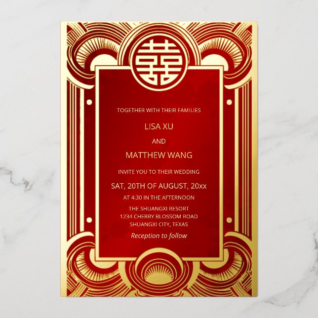  BILINGUAL Gold Frame Red Chinese Wedding (Front)