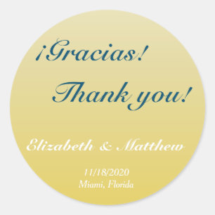 Bilingual Gold Ombre Wedding Thank You Sticker