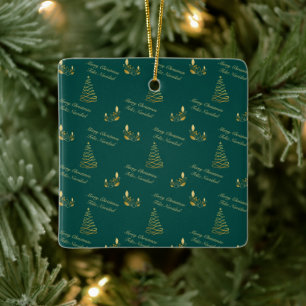 Bilingual Green and Golden Tree Ceramic Ornament