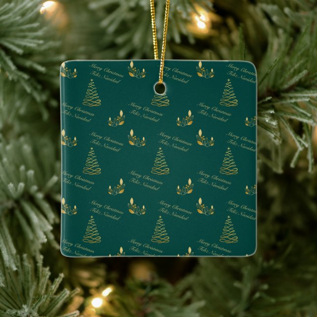 Bilingual Green and Golden Tree Ceramic Ornament (Tree)