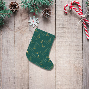 Bilingual Green and Golden Tree Large Christmas Stocking