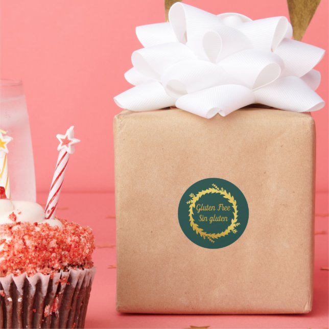 Bilingual Green Golden Gluten Free-Sin Gluten Classic Round Sticker (Party)