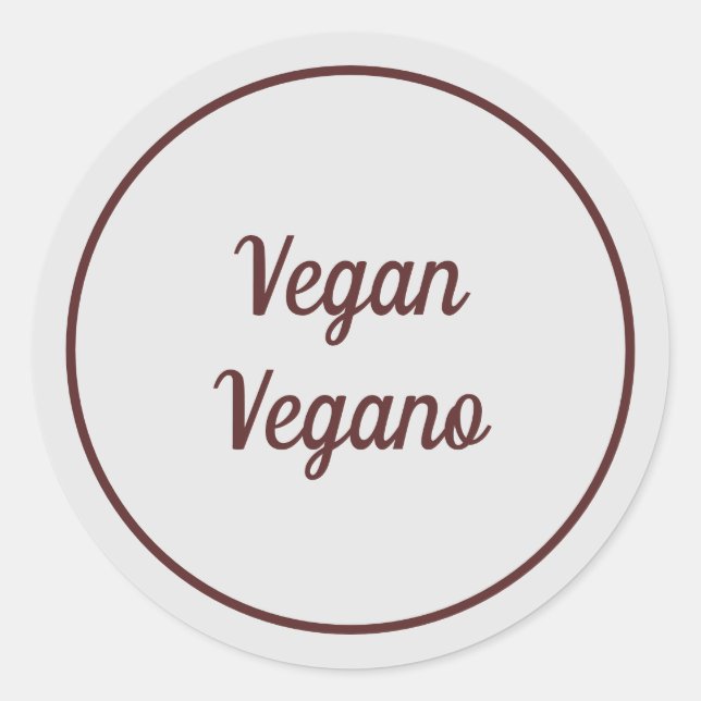 Bilingual Light Grey Vegan (Vegano) Simple  Classic Round Sticker (Front)