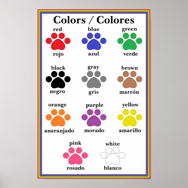 Bilingual Paw Print Color Chart Poster (Front)