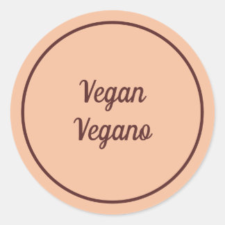 Bilingual Peach Vegan (Vegano) Simple Classic Round Sticker