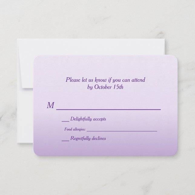 Bilingual Purple Ombre Wedding RSVP Card (Front)