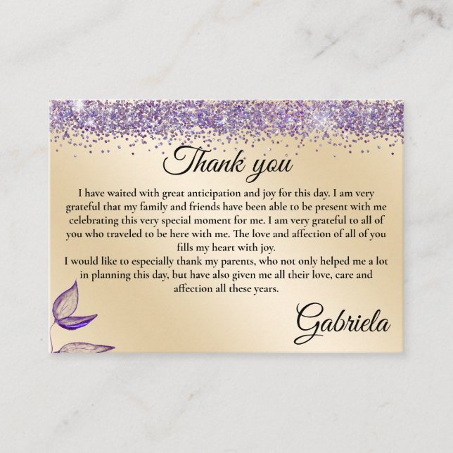 Bilingual Quinceañera Thank You - Gracias Favour  Enclosure Card (Front)