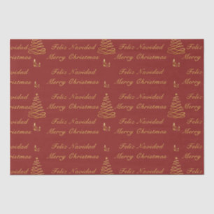 Bilingual Red and Golden Christmas Tree Tissue Paper
