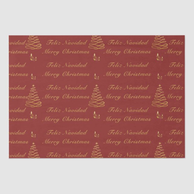 Bilingual Red and Golden Christmas Tree  Tissue Paper (Front)