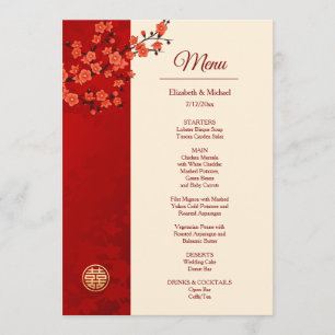 BILINGUAL Red Cherry Blossom Chinese Wedding Menu