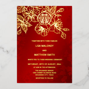 BILINGUAL Red Gold Cherry Blossom Chinese Wedding
