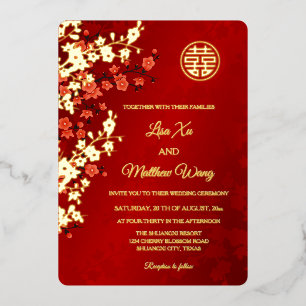 BILINGUAL Red Gold Cherry Blossom Chinese Wedding