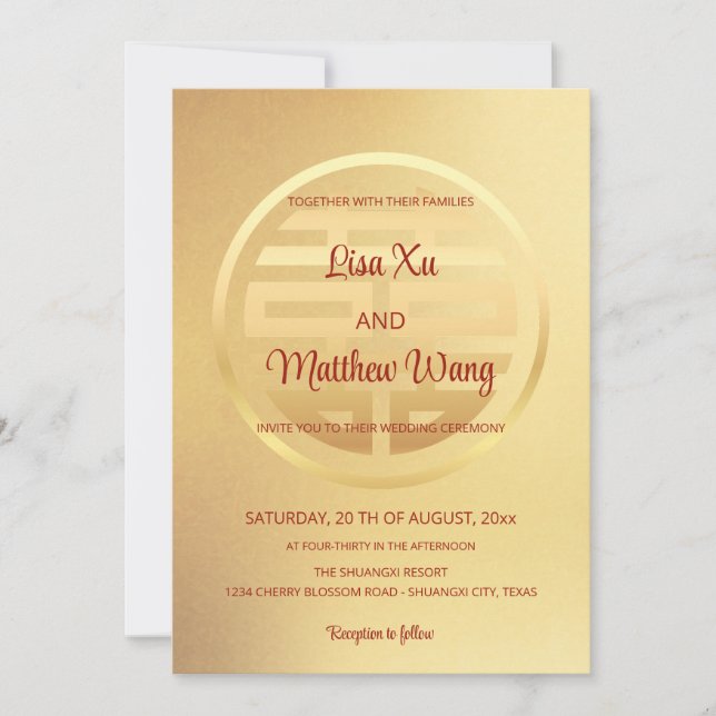Bilingual Red Gold | Chinese Wedding Invitation (Front)