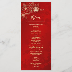 BILINGUAL Red Gold Magnolia Chinese Wedding Menu