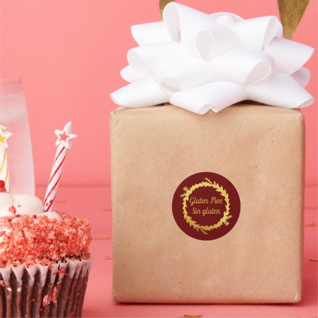 Bilingual Red Golden Gluten Free-Sin Gluten Classic Round Sticker (Party)