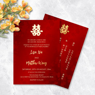 Bilingual   Simple Red Gold Chinese Wedding 