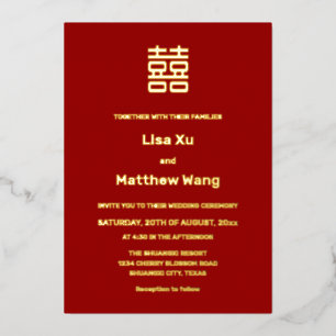 BILINGUAL Simple Red Gold Chinese Wedding