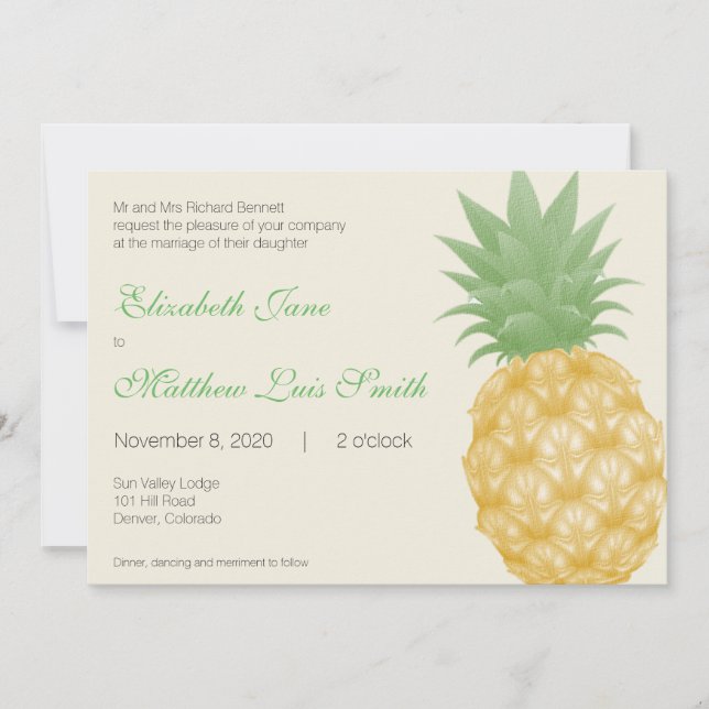 Bilingual Tropical Pineapple Wedding Invitation (Front)