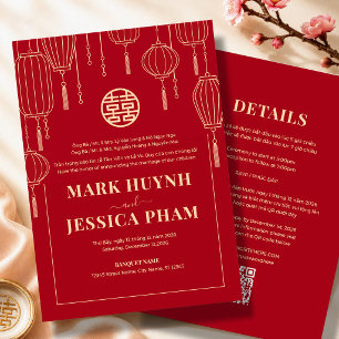 Bilingual Vietnamese English Red Lantern Wedding Invitation