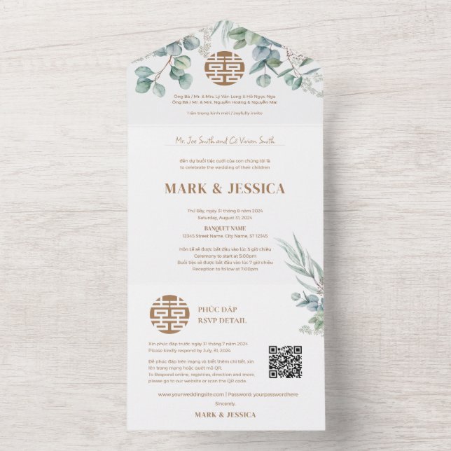 Bilingual Vietnamese Eucalyptus Traditional All In One Invitation (Inside)