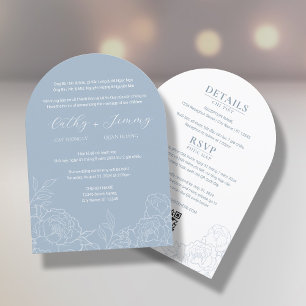 Bilingual Vietnamese Peony Dusty Blue Arch Invitation