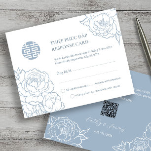 Bilingual Vietnamese Peony Song Hy Dusty Blue RSVP
