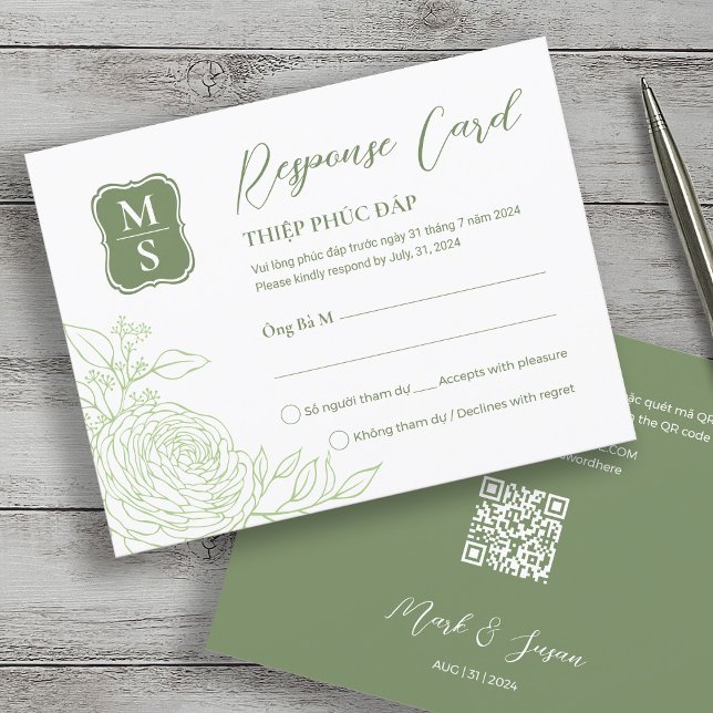 Bilingual Vietnamese Ranunculus Wedding RSVP (Creator Uploaded)