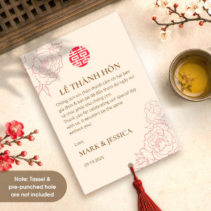 Bilingual Vietnamese Wedding Peony Thank You Card