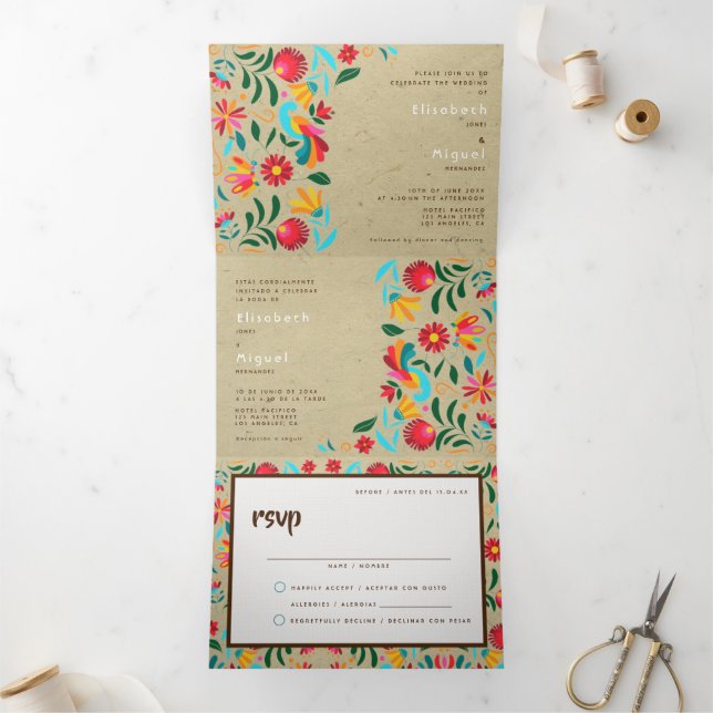 Bilingual Wedding Invitation - Kraft Flora (Inside)