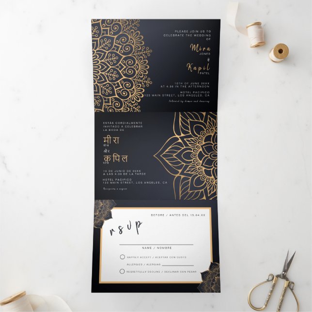 Bilingual Wedding Invitation - Mandala All in One (Inside)