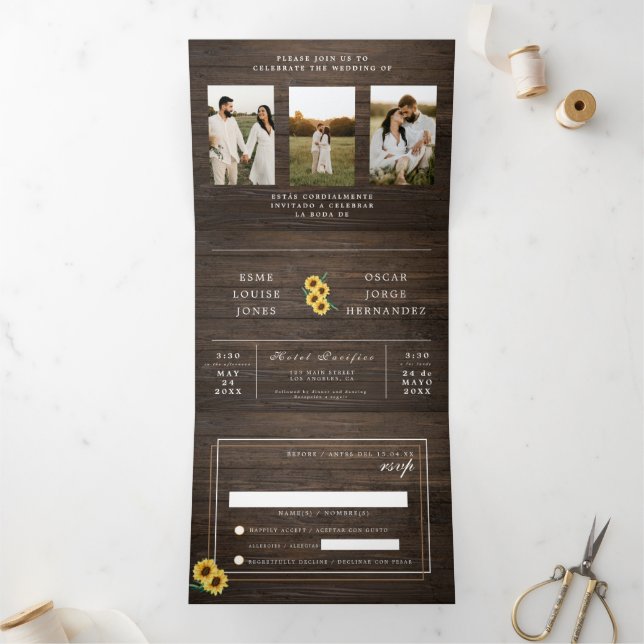 Bilingual Wedding Invitation - Rustic Photos  (Inside)