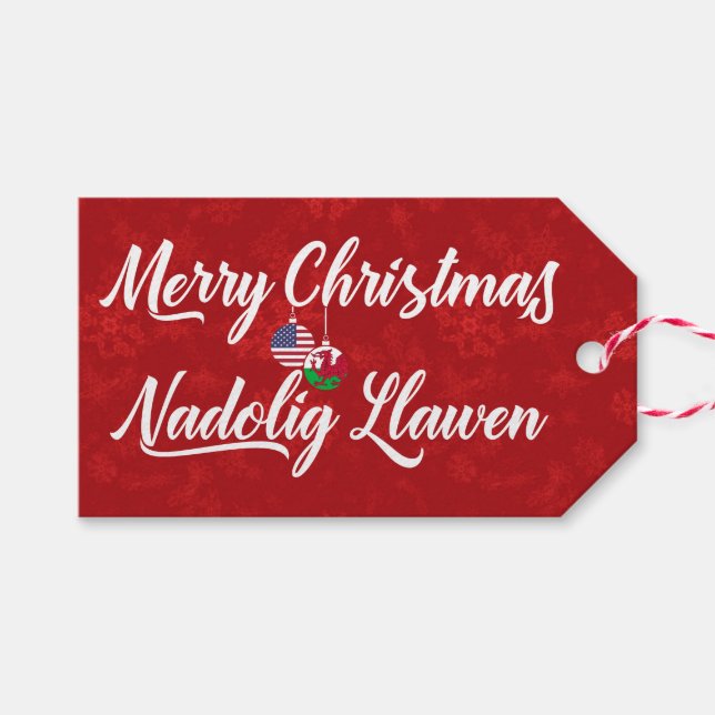 Bilingual Welsh American Holiday Gift Tags (Front (Horizontal))