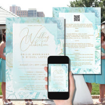 Bilingual WHITE GOLD TEAL Wedding incl. Details