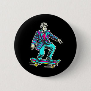 Bill Clinton Retro Skateboarding 6 Cm Round Badge