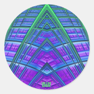 BILL ~ Cool! Green Purple Blue Geometric ~ Classic Round Sticker