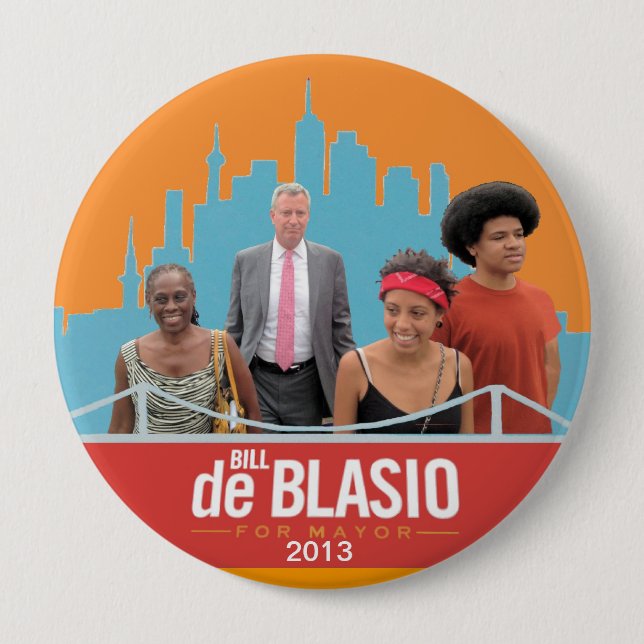 Bill de Blasio & Family NYC Mayor 2013 10 Cm Round Badge (Front)